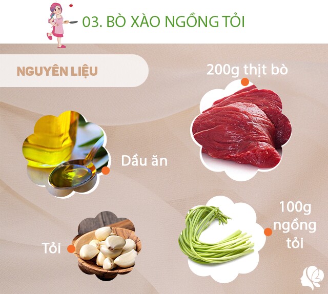 Chuẩn bị nguyên liệu cho món thịt bò xào ngồng tỏi.