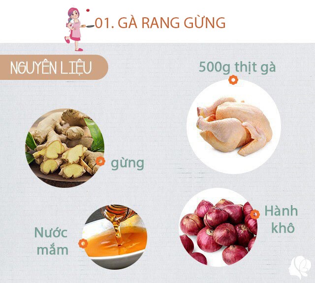Chuẩn bị nguyên liệu cho món gà rang gừng.