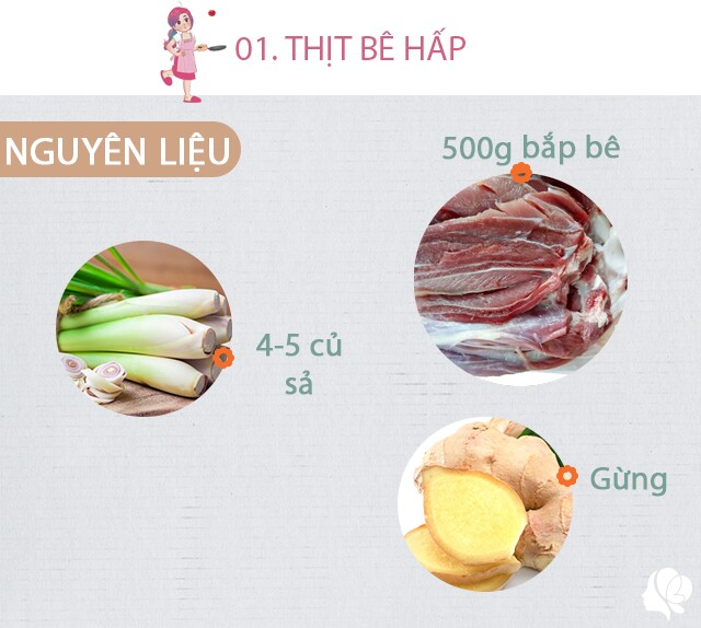 Chuẩn bị: 500g bắp bê, gừng, sả, rượu trắng.