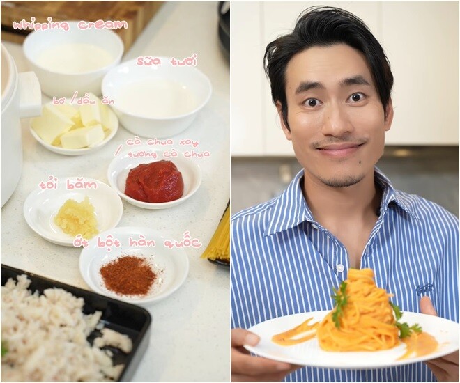 Thành vlog chuyên nghiệp, Kiều Minh Tuấn ra tay với món mì Ý cua có vị ngọt, chua, cay nhẹ và beo béo. Anh thổ lộ: “Tuấn không nghĩ là mình thành công và mãn nguyện với món này tới vậy luôn.”